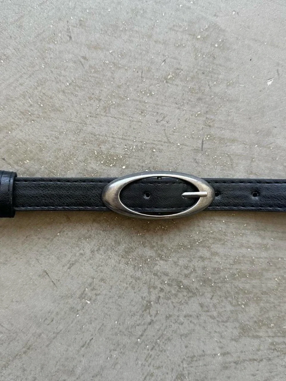 Classic Black Leather Men's Belt with Oval Silver Buckle